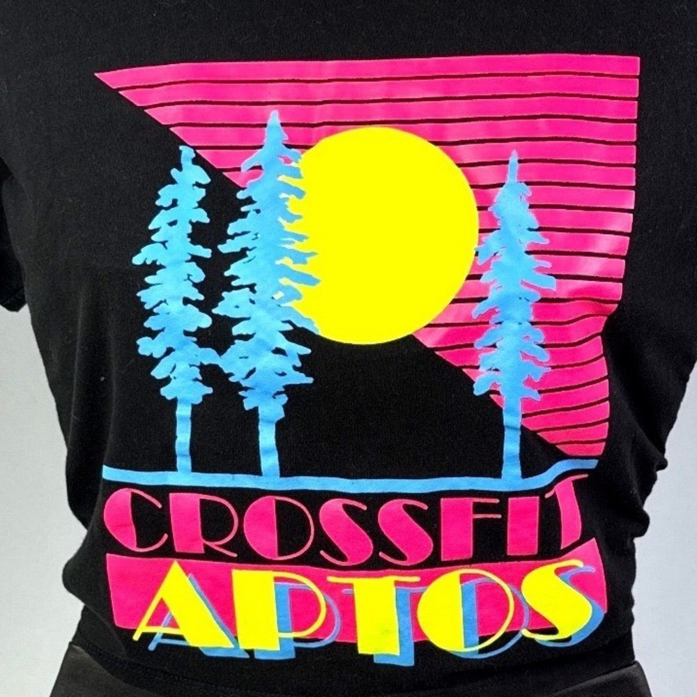 Alternative CrossFit Aptos Womens M Black Neon Retro Graphic Crop Top T-Shirt - Picture 2 of 8